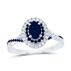 14K White Gold Diamond Blue Sapphire Oval Blue Sapphire Gemstone Double Halo Bridal Ring 1/5 Cttw - Splendid Jewellery