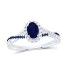 14K White Gold Diamond Blue Sapphire Oval Blue Sapphire Gemstone Single Halo Bridal Ring 1/8 Cttw - Splendid Jewellery