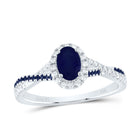 14K White Gold Diamond Blue Sapphire Oval Blue Sapphire Gemstone Single Halo Bridal Ring 1/8 Cttw - Splendid Jewellery