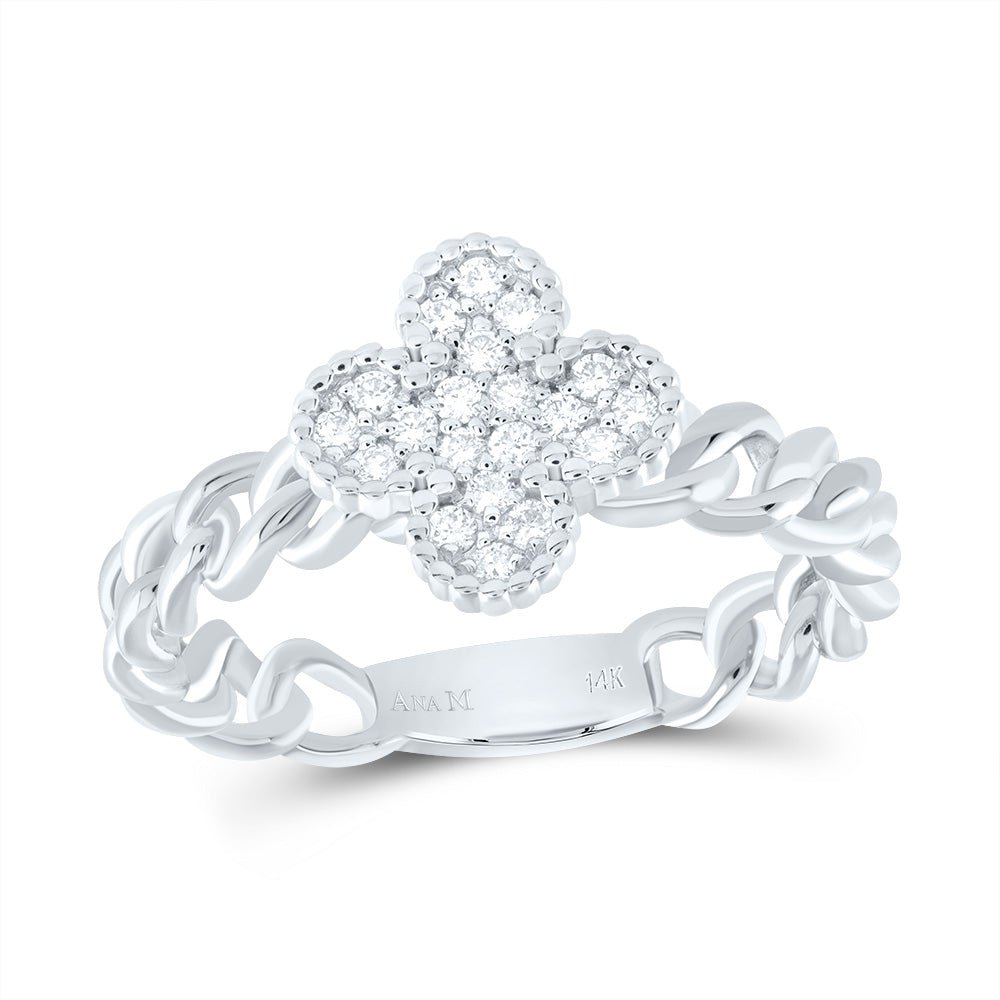 14K White Gold Diamond Clover Designer Ring 1/5 Cttw - Splendid Jewellery
