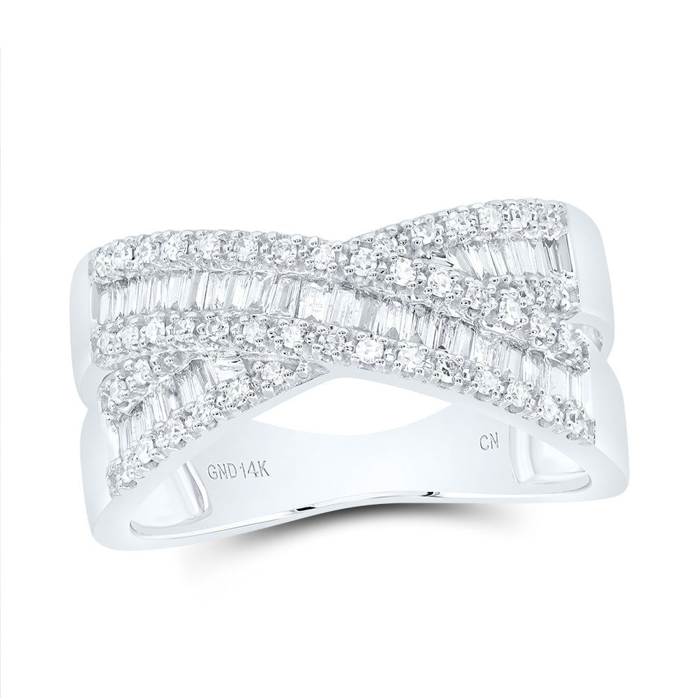 14K White Gold Diamond Criss Cross Designer Ring 1/2 Cttw - Splendid Jewellery