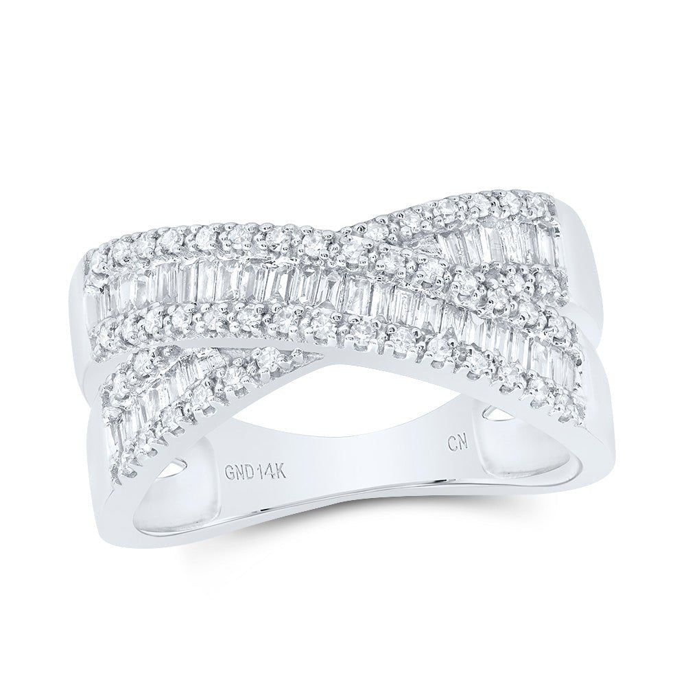 14K White Gold Diamond Criss Cross Designer Ring 3/8 Cttw - Splendid Jewellery