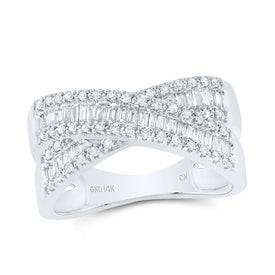 14K White Gold Diamond Criss Cross Designer Ring 3/8 Cttw - Splendid Jewellery
