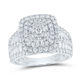 14K White Gold Diamond Cushion Double Halo Bridal Ring 1 3/4 Cttw - Splendid Jewellery