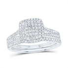 14K White Gold Diamond Cushion Double Halo Bridal Set 1/2 Cttw - Splendid Jewellery