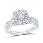 14K White Gold Diamond Cushion Double Halo Bridal Set 1/2 Cttw - Splendid Jewellery