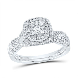 14K White Gold Diamond Cushion Double Halo Bridal Set 1/2 Cttw - Splendid Jewellery