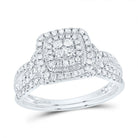 14K White Gold Diamond Cushion Double Halo Bridal Set 1/2 Cttw - Splendid Jewellery