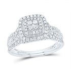 14K White Gold Diamond Cushion Double Halo Bridal Set 1/2 Cttw - Splendid Jewellery