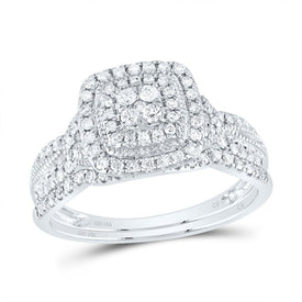 14K White Gold Diamond Cushion Double Halo Bridal Set 1/2 Cttw - Splendid Jewellery