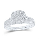 14K White Gold Diamond Cushion Double Halo Bridal Set 1/2 Cttw - Splendid Jewellery