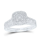 14K White Gold Diamond Cushion Double Halo Bridal Set 1/2 Cttw - Splendid Jewellery