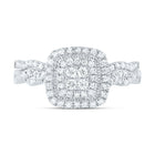 14K White Gold Diamond Cushion Double Halo Bridal Set 1/2 Cttw - Splendid Jewellery