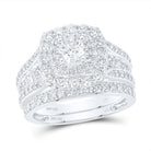 14K White Gold Diamond Cushion Double Halo Bridal Set 2 Cttw - Splendid Jewellery