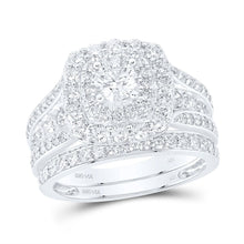Load image into Gallery viewer, 14K White Gold Diamond Cushion Double Halo Bridal Set 2 Cttw - Splendid Jewellery