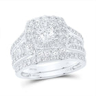 14K White Gold Diamond Cushion Double Halo Bridal Set 2 Cttw - Splendid Jewellery