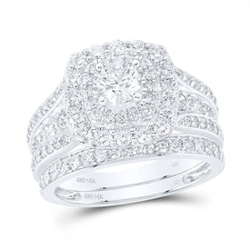 14K White Gold Diamond Cushion Double Halo Bridal Set 2 Cttw - Splendid Jewellery