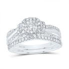 14K White Gold Diamond Cushion Double Halo Bridal Set 5/8 Cttw - Splendid Jewellery