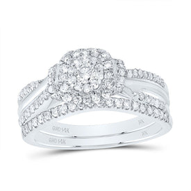 14K White Gold Diamond Cushion Double Halo Bridal Set 5/8 Cttw - Splendid Jewellery