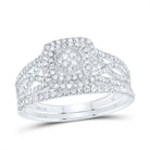 14K White Gold Diamond Cushion Double Halo Bridal Set 5/8 Cttw - Splendid Jewellery