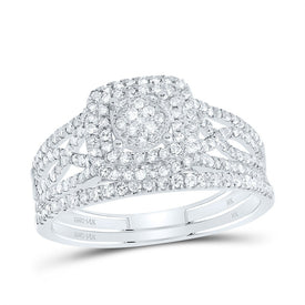14K White Gold Diamond Cushion Double Halo Bridal Set 5/8 Cttw - Splendid Jewellery