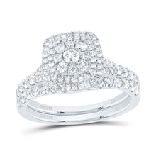 Load image into Gallery viewer, 14K White Gold Diamond Cushion Single Halo Bridal Set 1 Cttw - Splendid Jewellery