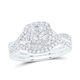 14K White Gold Diamond Cushion Single Halo Bridal Set 1/2 Cttw - Splendid Jewellery