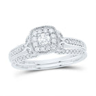 14K White Gold Diamond Cushion Single Halo Bridal Set 1/3 Cttw - Splendid Jewellery