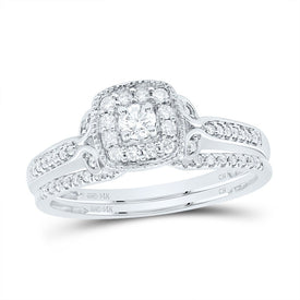 14K White Gold Diamond Cushion Single Halo Bridal Set 1/3 Cttw - Splendid Jewellery