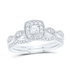 14K White Gold Diamond Cushion Single Halo Bridal Set 1/3 Cttw - Splendid Jewellery