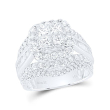 Load image into Gallery viewer, 14K White Gold Diamond Cushion Single Halo Bridal Set 3 Cttw - Splendid Jewellery
