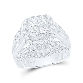 14K White Gold Diamond Cushion Single Halo Bridal Set 3 Cttw - Splendid Jewellery
