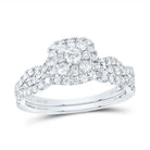 14K White Gold Diamond Cushion Single Halo Bridal Set 3/4 Cttw - Splendid Jewellery