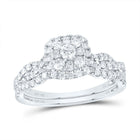 14K White Gold Diamond Cushion Single Halo Bridal Set 3/4 Cttw - Splendid Jewellery