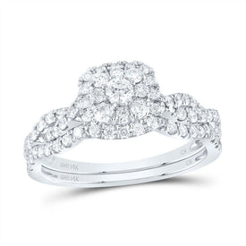 14K White Gold Diamond Cushion Single Halo Bridal Set 3/4 Cttw - Splendid Jewellery
