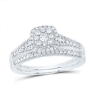 14K White Gold Diamond Cushion Single Halo Bridal Set 3/8 Cttw - Splendid Jewellery