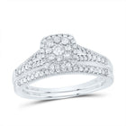 14K White Gold Diamond Cushion Single Halo Bridal Set 3/8 Cttw - Splendid Jewellery