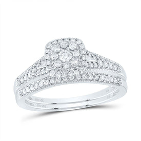 14K White Gold Diamond Cushion Single Halo Bridal Set 3/8 Cttw - Splendid Jewellery