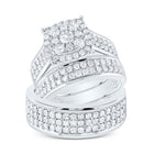 14K White Gold Diamond Cushion Trio Ring Set 2 3/8 Cttw - Splendid Jewellery