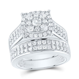 14K White Gold Diamond Cushion Trio Ring Set 2 3/8 Cttw - Splendid Jewellery