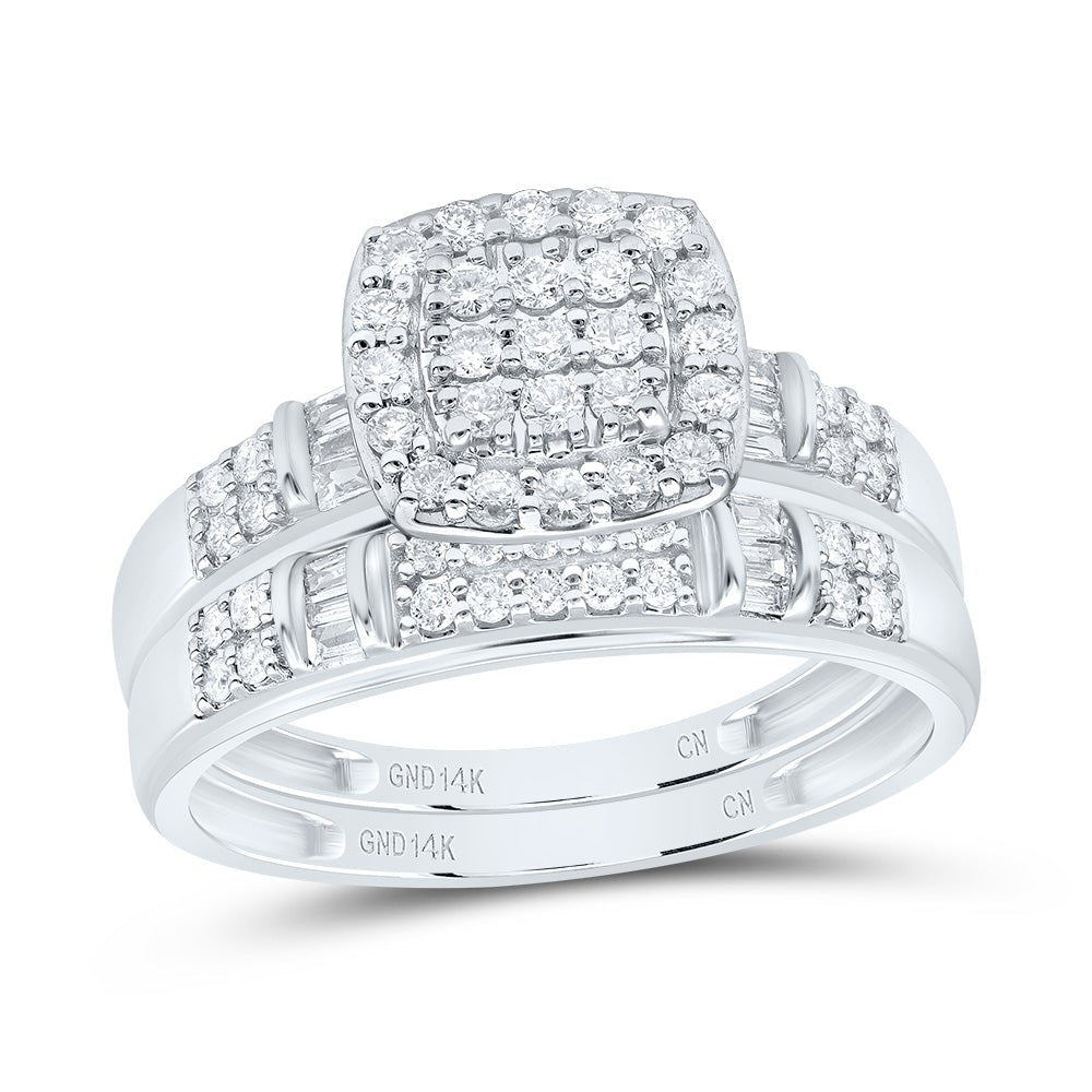 14K White Gold Diamond Cushion Trio Ring Set 3/4 Cttw - Splendid Jewellery