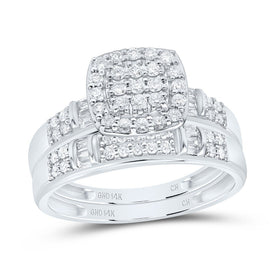 14K White Gold Diamond Cushion Trio Ring Set 3/4 Cttw - Splendid Jewellery
