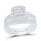 14K White Gold Diamond Cushion Trio Ring Set 3/4 Cttw - Splendid Jewellery