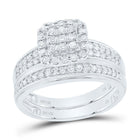 14K White Gold Diamond Cushion Trio Ring Set 3/4 Cttw - Splendid Jewellery
