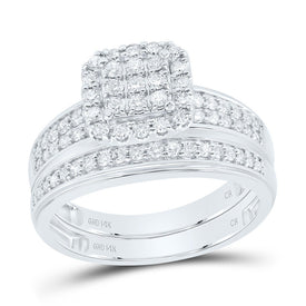 14K White Gold Diamond Cushion Trio Ring Set 3/4 Cttw - Splendid Jewellery