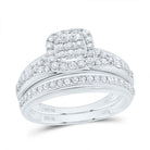 14K White Gold Diamond Cushion Trio Ring Set 3/4 Cttw - Splendid Jewellery