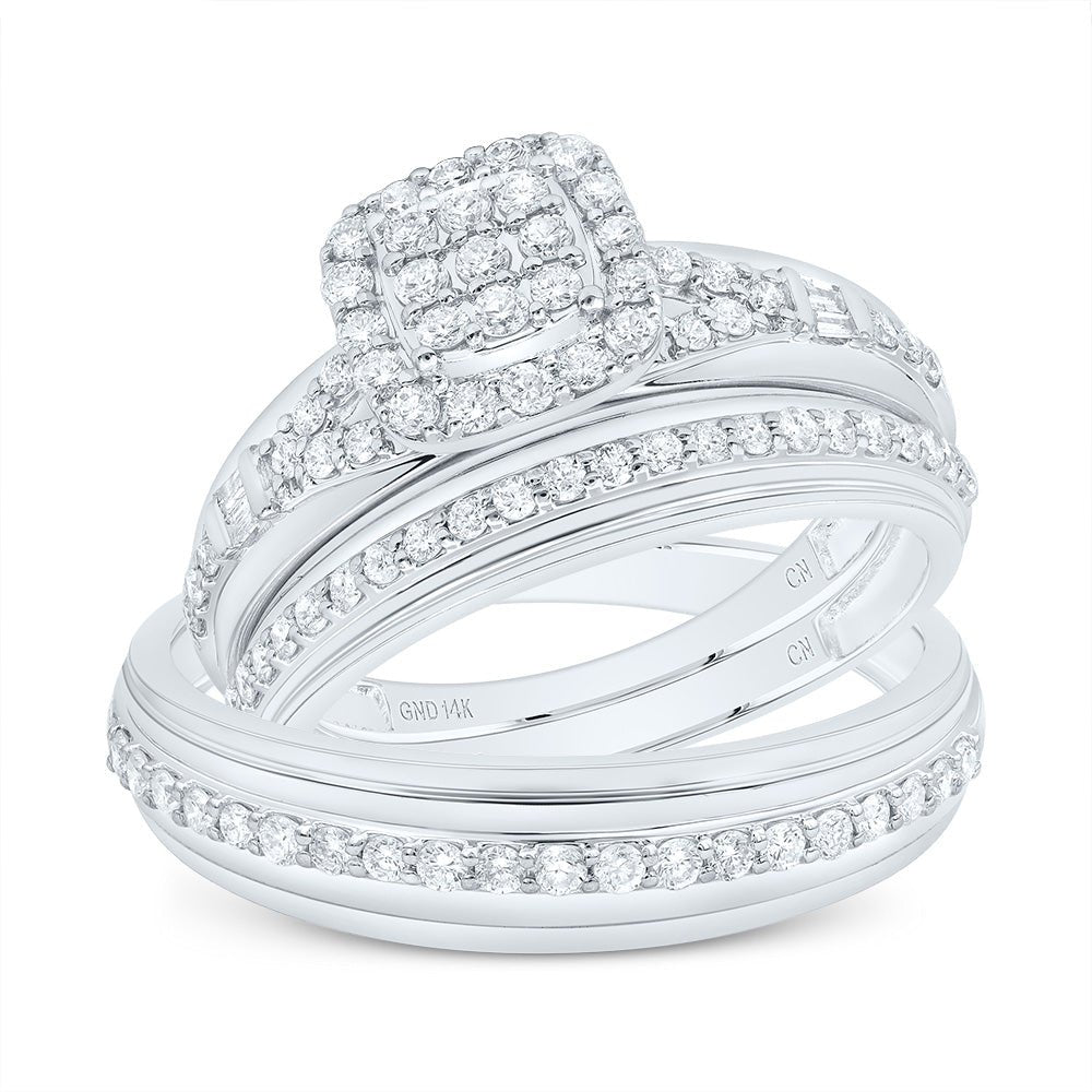 14K White Gold Diamond Cushion Trio Ring Set 3/4 Cttw - Splendid Jewellery