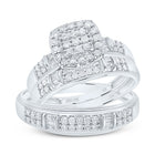 14K White Gold Diamond Cushion Trio Ring Set 3/4 Cttw - Splendid Jewellery