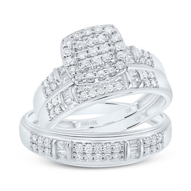 14K White Gold Diamond Cushion Trio Ring Set 3/4 Cttw - Splendid Jewellery