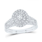 14K White Gold Diamond Double Halo Bridal Set 1 Cttw - Splendid Jewellery